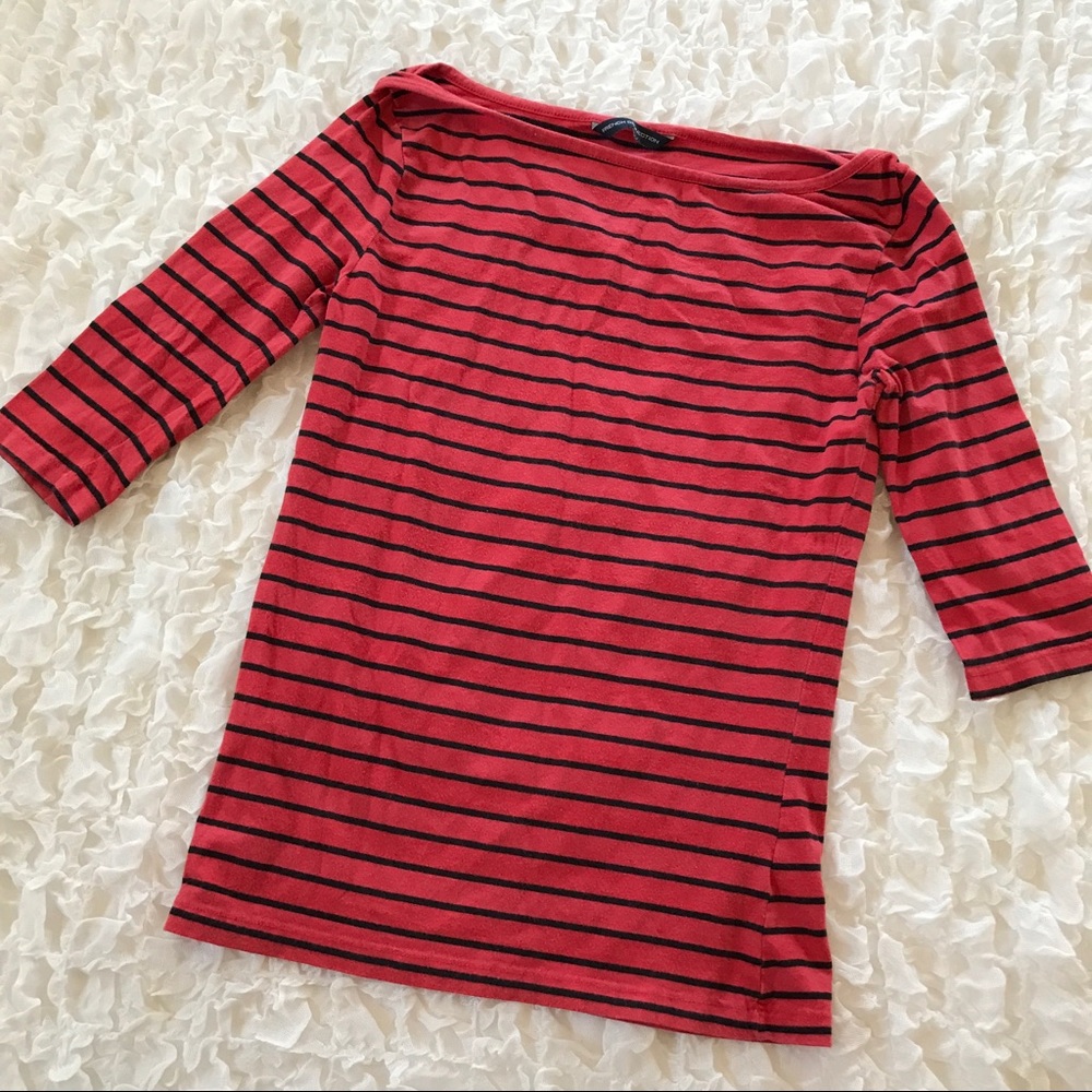 French Connection Striped Red & Black Tee